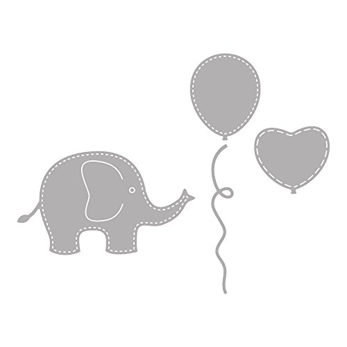 Rayher Hobby 59241000 Stanzschablonen Set, Baby, Motive Elefant, Ballon, Herz, Schnur, Metall/Stahl, 4 Stanzformen Dies, Größen ca. 2,1-8,5 cm, silber