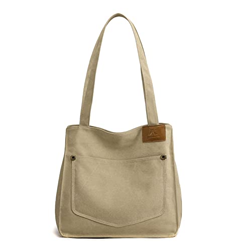 Bolso de lona para mujer, bolso de mano, asa superior, bolsas de trabajo, Caqui, Large Cover