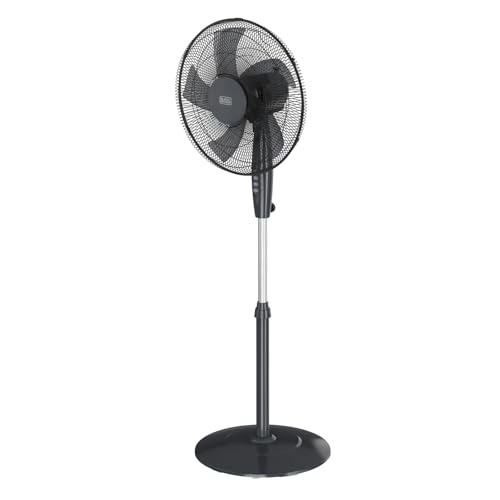BLACK+DECKER - ventilateur sur pied + 45 W | 3 vitesses | oscillation | 5 pales 40 cm | inclinaison manuelle | hauteur réglable 108-132 cm | poignée | grille amovible | noir