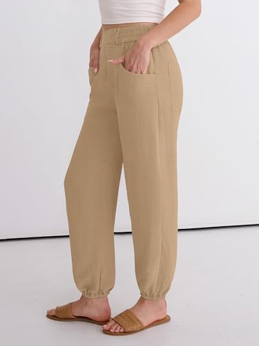 Image of ANRABESS Womens Pants Elastic Waist Summer Casual Harem Barrel Lounge Work Slacks Cropped Beach Vacation Clothes with Pockets