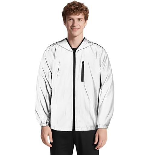 BSBUY Chaqueta Reflectante, Chaqueta Reflectante Gris con Capucha, Sudadera Fosforescente, Cortavientos Hombre y Mujer Running, XL | Ya disponible en tu tienda friki favorita! En mundofriki.es!