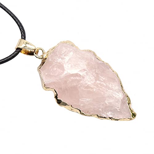 Tebapi Raw Gems Natural Stone Pendant Necklace For Men Women Arrowhead Shape Black Flint Gemstone Charms Crystal Necklace Rough Healing Point Quartz Stone Pendants Pink Crystal #TOP18