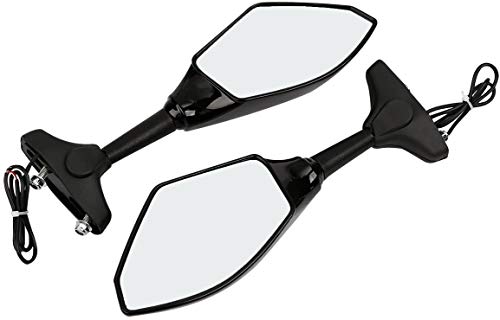 SLMOTO Rear View Side Mirrors LED Turn Signal Univeral Fit for Street Bikes Honda,Kawasaki,Suzuki,Yamaha,Ducati,Triumph Kawasaki Vulcan 800,900,1500,Matte Black