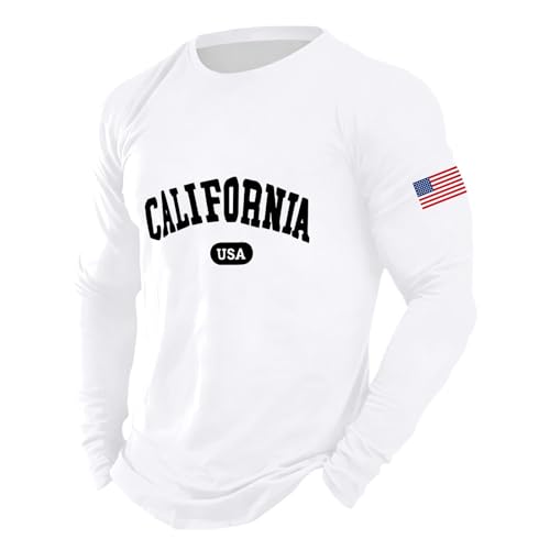 Herren Langarmshirt mit California-Aufdruck - Sportliches T-Shirt im College-Stil | Lässiges Fitness-Oberteil mit USA-Flagge am Ärmel