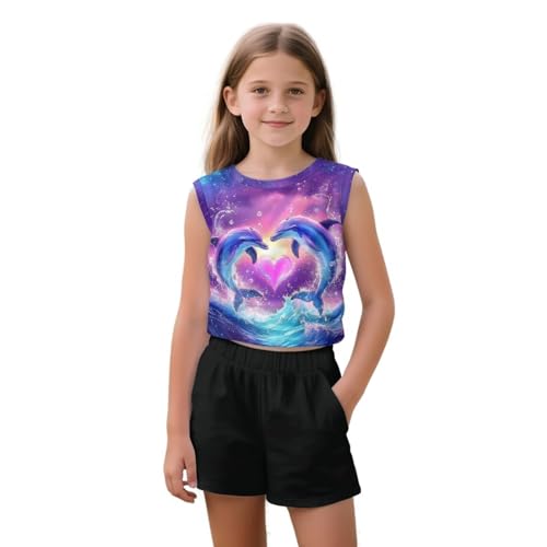 ZFRXIGN Cute Clothes for Teen Girls 5-14 Years 2 Piece Summer Set Tracksuit Outfit Sleeveless Tank Top for Gym Clothing
