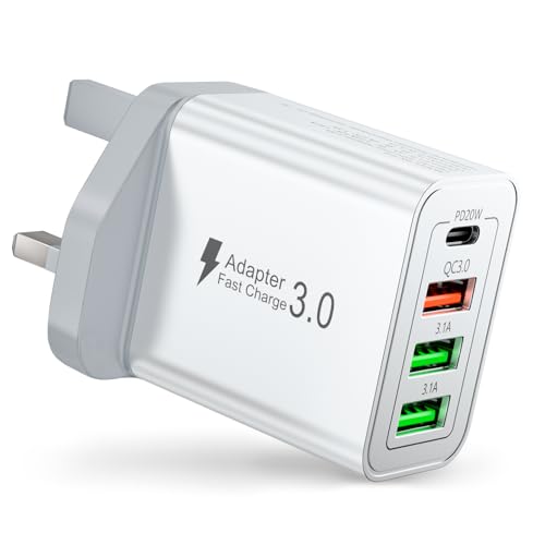 USB C Plug, 40W 4-Port Fast Charger Plug UK, USB C Charger with 20W PD Power Adapter+QC 3.0+Dual USB, Multi Mains Wall Charger Type C Charging Plug for iPhone Series, Samsung, iPad, AirPods,Watch, PS5 USB C Plug, 40W 4-Port Fast Charger Plug UK, USB C Charger with 20W PD Power Adapter+QC 3.0+Dual USB, Multi Mains Wall Charger Type C Charging Plug for iPhone Series, Samsung, iPad, AirPods,Watch, PS5