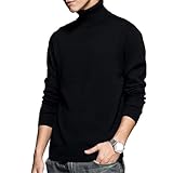 [Meritailor] セーター メンズ ハイネック ニット タートルネック 長袖 ビジネスセーター クルーネック 綿100 無地 厚手 リブ編み 防寒 春秋冬 大きいサイズ (JP, アルファベット, XL, ブラック)