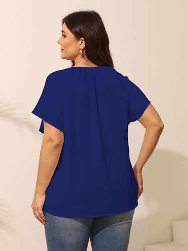 Plus Size Blouses for Women V Neck Short Sleeve Summer Tops Drawstring Blouse Loose Casual Flowy Shirts3