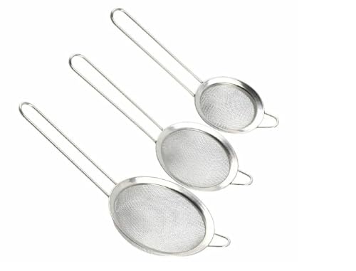 Stainless Steel Kitchen Strainer Set, 3 Pieces, Fine Mesh, Small ...