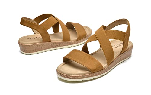 Image of VJH confort Women's Flat Sandals, Comfort Slip-on Elastic Ankle Strap Slingback Light Weight Casual Walking Sandals