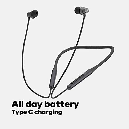 Image of GOVO Gokixx 900 Bluetooth Neckband Earphones with Mic,12H Playtime,12Mm Drivers,Ipx5,TPE C Charging,Integrated Controls&Lightweight Design (Platinum Black),in Ear Wireless Headphones