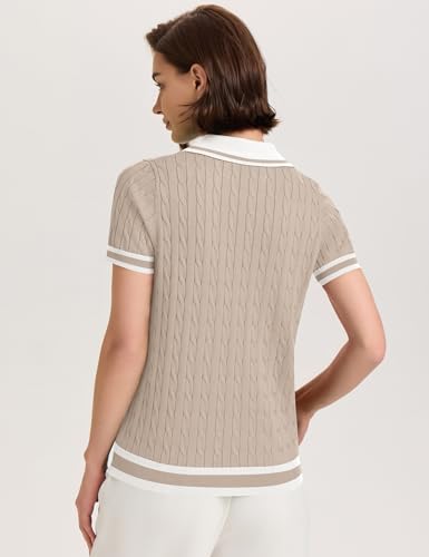 Image of Micoson Womens Short Sleeve Sweater Tops Lapel V Neck Polo Shirts 2026 Summer Cable Knit Loose Blouse Business Casual Outfits