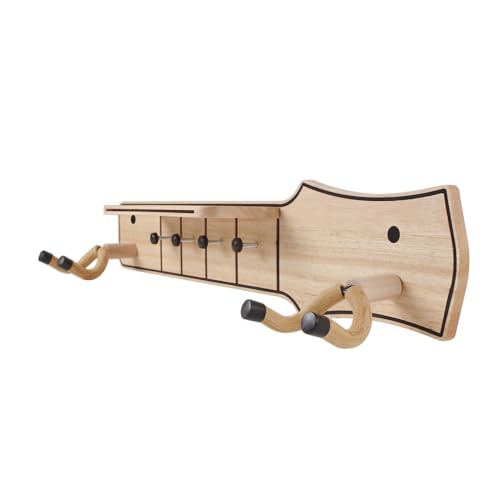 Tissting Estante para colgar guitarra de montaje en pared con soporte para púas y ganchos, colgador de madera para 2 guitarras para ukelele bajo banjo eléctrico acústico