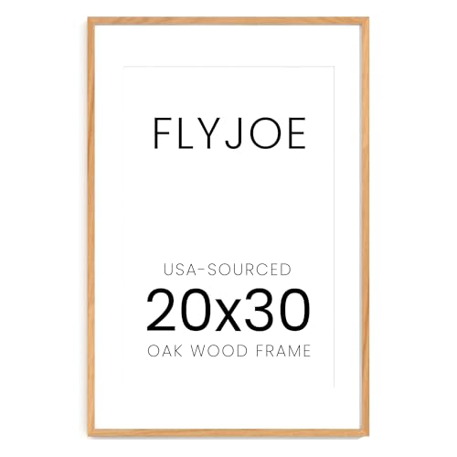 Image of FLYJOE 20x30 Oak Wood Picture Frame with Mat for 16x24, 20 by 30 USA-Sourced Natural Solid Wooden Poster Frame for Wall Display, Tempered Real Glass, Hanging Hardware Included, 1 Pack, Natural