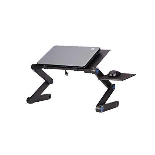 WEC-Tech Laptop Table, Adjustable Laptop Bed Table, Portable Laptop Workstation Notebook Stand Reading Holder with 2 CPU Cooling Fans and Mouse Pad in Bed Couch Sofa Office (Black)