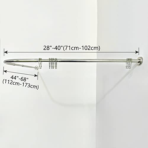 Raoot Shower Curtain Rod Curved Drill Or No Drill, Adjustable Shower Curtain Rod L Shaped 28"-40"X44"-68" Outdoor Shower Curtain Rod With 24 Shower Curtain Rings #TOP2