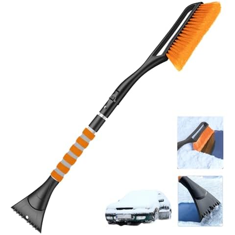 YAGHVEO Snow Brush and Ice Scraper for Car Windshield,Scalable,Detachable Snow Scrapers with Ergonomic Foam Grip for Cars, Trucks, SUVs (Heavy Duty ABS, PVC Brush, Orange) Cover