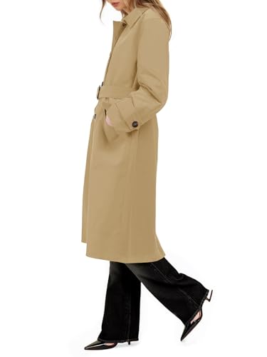Tankaneo Womens Trench Coats Single Breasted Long Windproof Overcoat with Pockets and Belt3