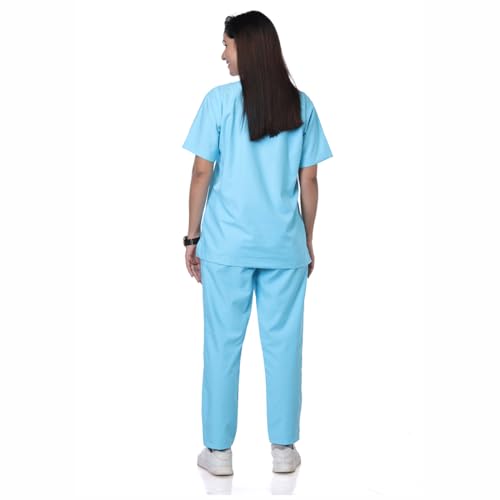 Image of Women's 5-Pocket Scrub Suit | Set of Top & Pant | Half Sleeves | Mandarin Collar | Breathable Polyviscose Fabric | Comfortable | Durable | Uniform for Doctors Nurse & Dentist LB XL