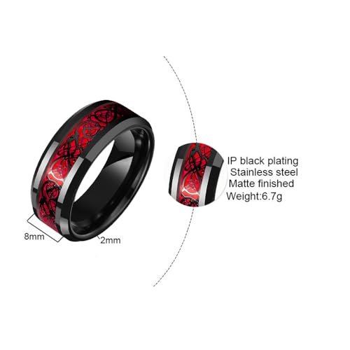 Custom Engraved Couples Rings Set Promise Rings for Him and Her Red and Black Matching Wedding Rings for Engagement Sets Celtic Dragon Tungsten Ring Red Ruby Rings for Women,Size 6-132
