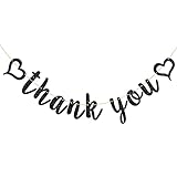 INNORU Thank You Banner Black Glitter, Wedding Bridal Shower, Thanksgiving Day Party Decorations, Engagement Party Banner, Perfect Wedding Party Decoration Suppllies
