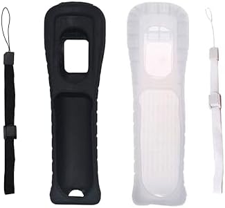 2pcs Replacement Silicone Protective Skin Case Cover with 2pcs Wrist Strap for Wii Remote Controller (Black & White)