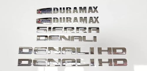 Image of Hood Door Tailgate Badge Nameplate Emblem Replacement for 2011-2019 Sierra Denali Hd Duramax 6pcs (Chrome)
