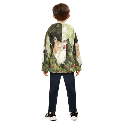 Cute Mouse with Flower Crown Toddler Fleece Jacket Girl Boys Hooded Fleece Jacket Coat Warm Outwear Zip-up 3-10T4