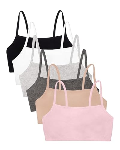 Fruit of The Loom Womens Spaghetti Strap Cotton Pullover Value Pack Sports Bra, Sand/White/Heather Grey/Black/Blushing Rose/Charcoal, 40 US