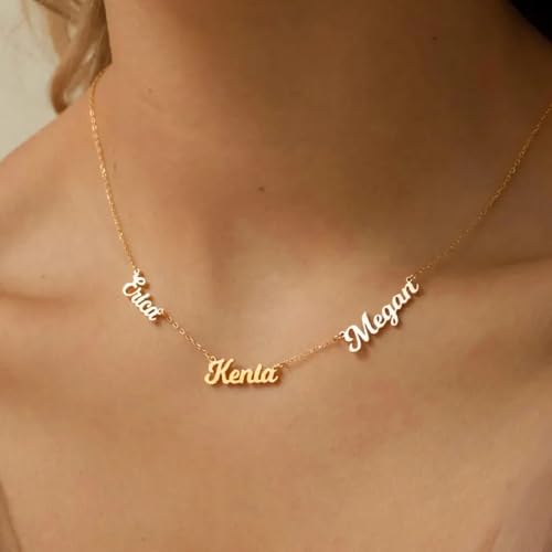 18K Gold Plated Name Necklace Personalized,Multiple Custom Name Necklace Family Necklace with Names Customized Choker Necklace for Women4