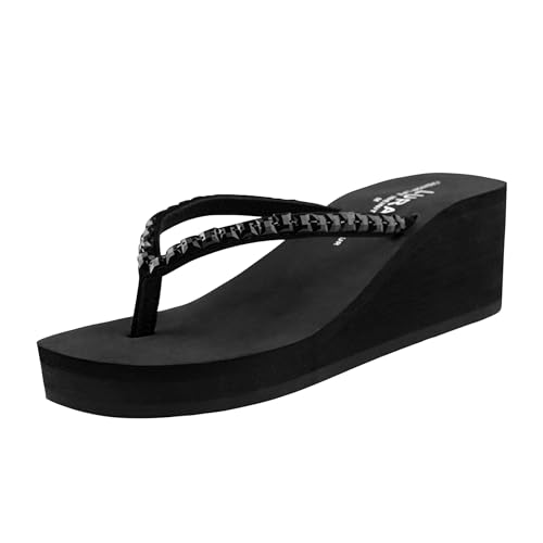 Chanclas Altas Negras de Cuña para Mujer Elegantes   Tacón Inclinado de Caucho Confort para Playa, Vacaciones y Piscinas