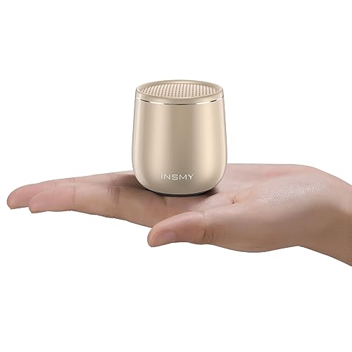 INSMY Small Bluetooth Speaker, Waterproof Mini Portable Wireless Speaker, Punchy Bass Rich Audio Stereo Pairing, Handheld Pocket Size,Built in Mic for Hiking Biking Gift Laptop Tablet (Gold)