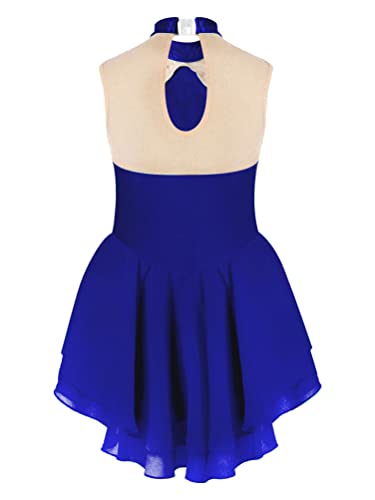 Aislor Girls Figure Roller Ice Skating Dress Long Sleeve Skirted Keyhole Back Leotards Bodysuit Ballerina Dance Dress J*Navy Blue Sleeveless 16 Years #TOP1