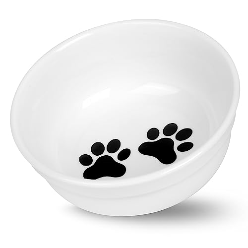5-Ceramic-Cat-Bowl-with-Paws-Pattern-Cat-Food-Bowl-for-Food-and-Water-Healthy-Cat-Dishes-for-Indoor-Cats-and-Small-Dogs-Dishwasher-Safe-Microwaveable-White 5" Ceramic Cat Bowl with Paws Pattern, Cat Food Bowl for Food and Water, Healthy Cat Dishes for Indoor Cats and Small Dogs, Dishwasher Safe & Microwaveable - White - Image 1