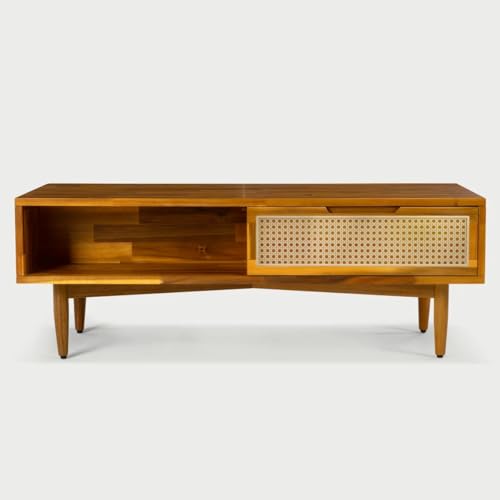 Image of MISAN Solid Sheesham Wood Coffee Table - Elegant Center Table with Two Spacious Drawers | Sturdy & Stylish Wooden Furniture for Home & Living Room (F - Hony)