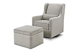 Carter's by DaVinci Adrian Swivel Glider with Storage Ottoman Performance Grey Linen, Water Repellent and Stain Resistant Fabric, Greenguard Gold & CertiPUR-US Certified