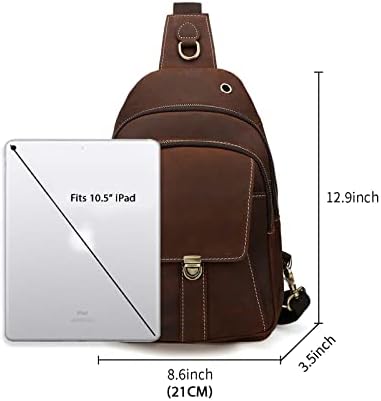 LANNSYNE Vintage Men's Full Grain Leather Chest Bag Shoulder Crossbody Sling Backpack fits 10.5" iPad