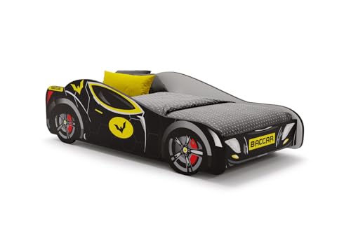 KOBI Cama Infantil Spider Bat Car | Multicolores | Tema de superhéroe Spiderman Batman | Cama Infantil Niño Niña | con Estructura de Cama (BATCAR/Black, 140x70)