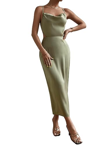 GORGLITTER Partykleid Damen Elegant Satin Cami Kleid Sexy Kleid Mit Schlitz...