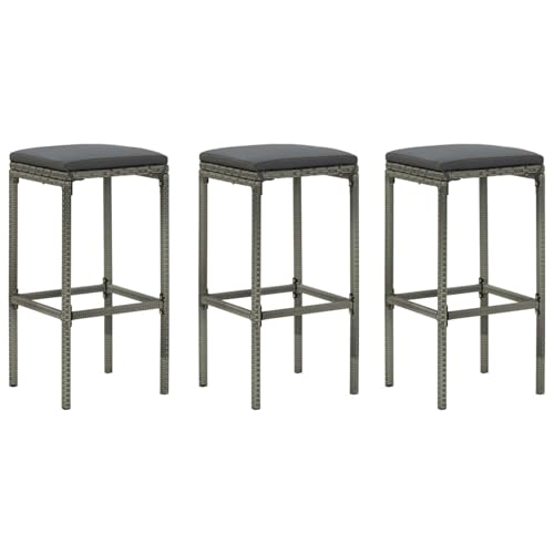 Homgoday 3er Barhocker Set mit Sitzkissen, Anthrazit, Stahl &...