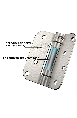 Pack Of 2 Goldenwarm 4 Inch Door Hinges Satin Nickel Self-Closing Spring Door Hinges - Heavy-Duty Spring Hinges For Interior And Exterior Doors, 5/8" Radius Corners #TOP2