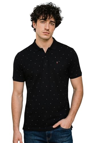 Image of Louis Philippe Men's Slim Fit Premium High-End Pique in Superior Cotton All Over Print Half Sleeve Polo Tshirt for Everyday Essentials