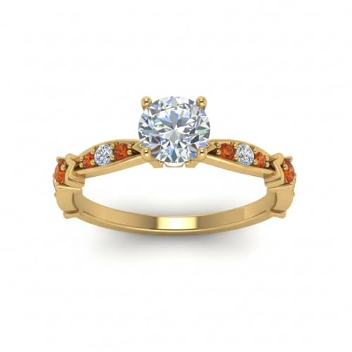 Image of Choose Your Gemstone Petite Pave Diamond CZ Engagement Ring Yellow Gold Plated Round Shape Petite Engagement Rings Minimal Modern Design Birthday Gift Wedding Gift US Size 4 to 12