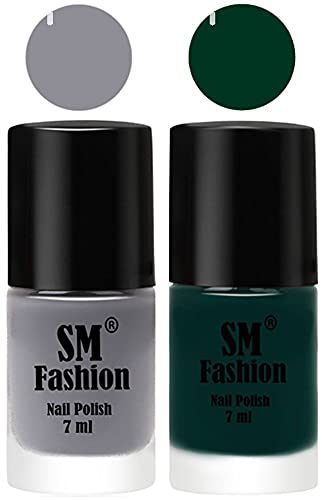 Image of Long Lasting Nail Polish | Nail Paint Combo 7 ml Each) - Set of 2 Gray-Dark Green