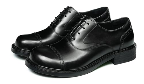 Santimon Men's Cap-Toe Oxfords Formal Dress Shoes -Genuine Leather Brogue Lace-Up Derby for Business,Wedding, Church & Prom with Cushioned Insole, Non-Slip Rubber Sole