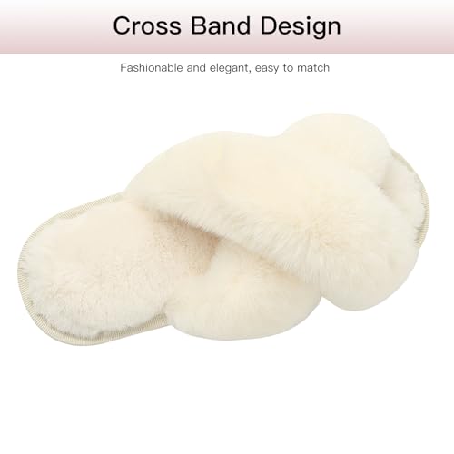 Women Fluffy Cross Band House Slippers Fuzzy Open Toe Slippers Cozy Plush Slip-on Home Shoes Indoor Outdoor4