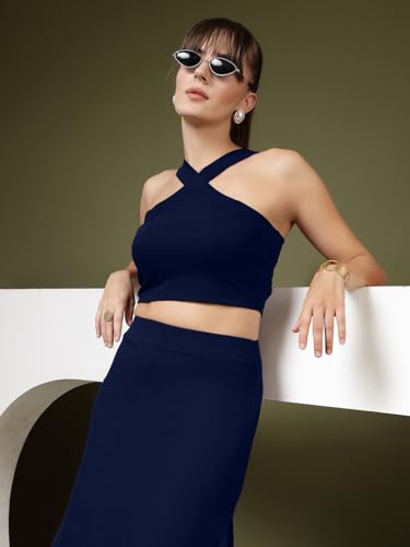 Image of OOMPH! Women Stretchable Relaxed Fit Crop Top With Stylised Shoulder Straps