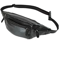 Pochete Bolsa Masculina De Cintura Com Alça de Couro Ajustavel Porta Moeda Resistente Grande Marrom e Preta (Preta)