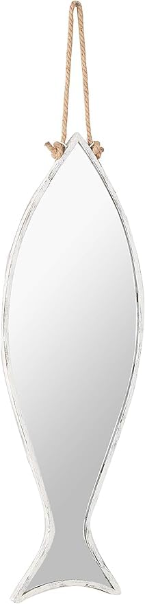 MY SWANKY HOME Nautical Ocean Distressed Finish Vertical Fish Shaped Antiqued Wall Mirror