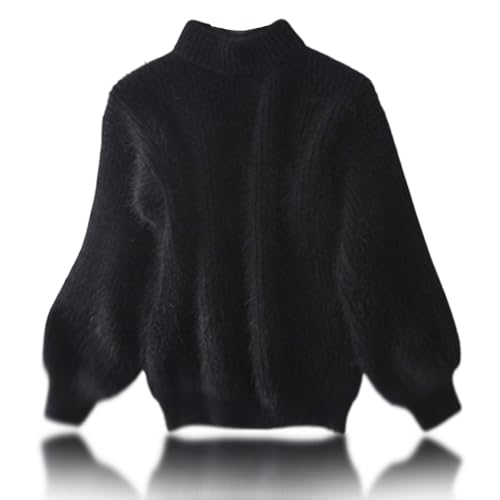 Lady Winter Angora Cashmere Blend Loose Warm Sweater Loose Solid Color Crewneck Knit Pullover Sweater